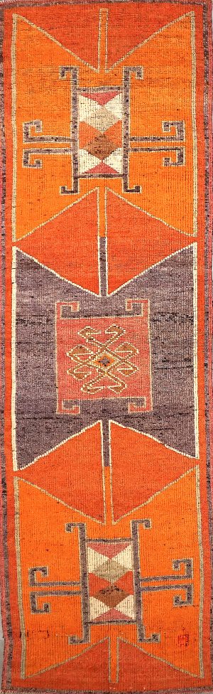 Vivid Color Hand Knotted Old Long Runner Rug