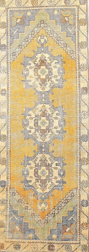 Old Hand Knotted Decorative Short Runner Rug