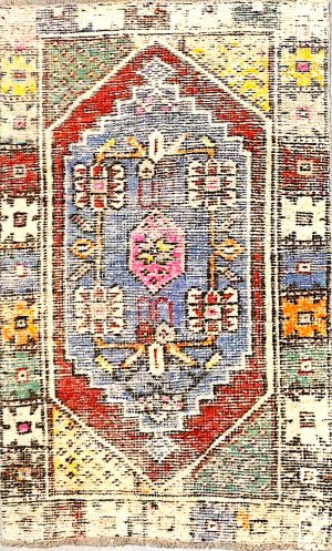 Old Hand Knotted Decorative Doormat Size Rug