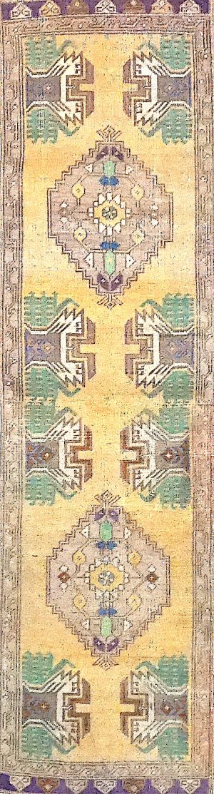 Vintage Hand Knotted Short&Narrow Runner Rug